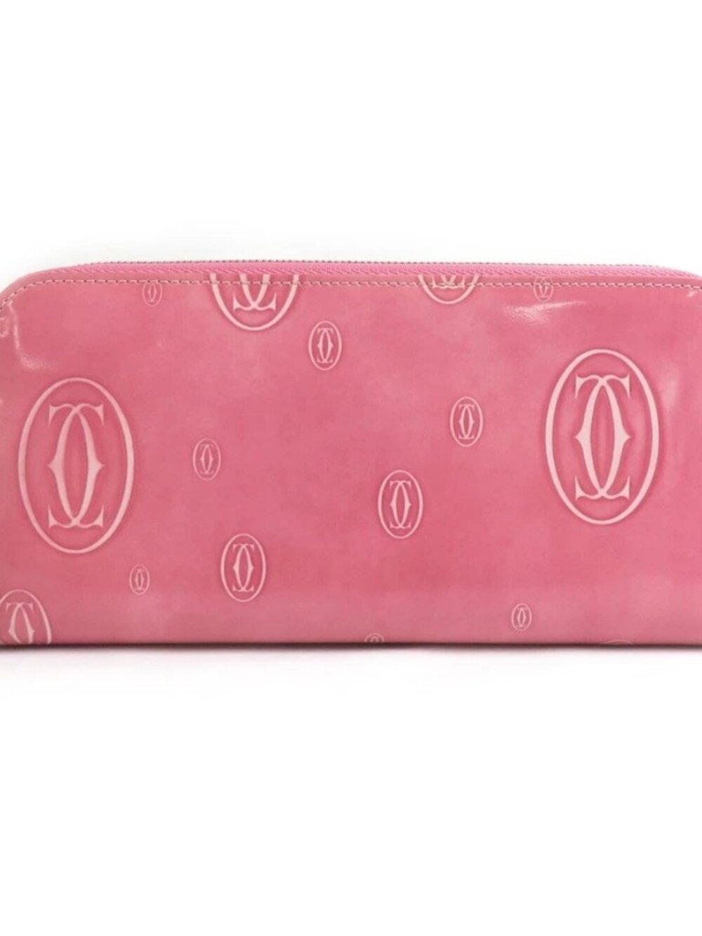CARTIER Happy Birthday Zip Around Long Wallet Pink Leather